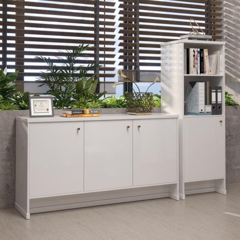 Conjunto Escritório 2 Peças - Buffet e Armário Berlin - Branco