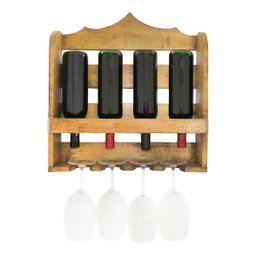 Adega de Vinho em Madeira Pinus para 4 Garrafas e 4 Taças - 1