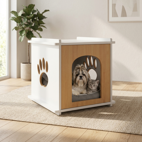 Mesa de Cabeceira Pet Casinha Cachorro Gato Madeira MDF:Mel