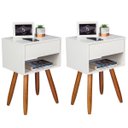 Ver imagem 1 de Kit 2 Mesas de Cabeceira Retro Off White 40cm Pé Palito Castanho Envio Montada