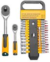 Ver imagem 1 de Kit 2 Chaves Catraca Reversivel Emborrachada de 1/2" e 1/4" Reforçada Aço + Bits Soquetes e Extensor