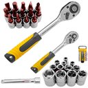 Ver imagem 2 de Kit 2 Chaves Catraca Reversivel Emborrachada de 1/2" e 1/4" Reforçada Aço + Bits Soquetes e Extensor