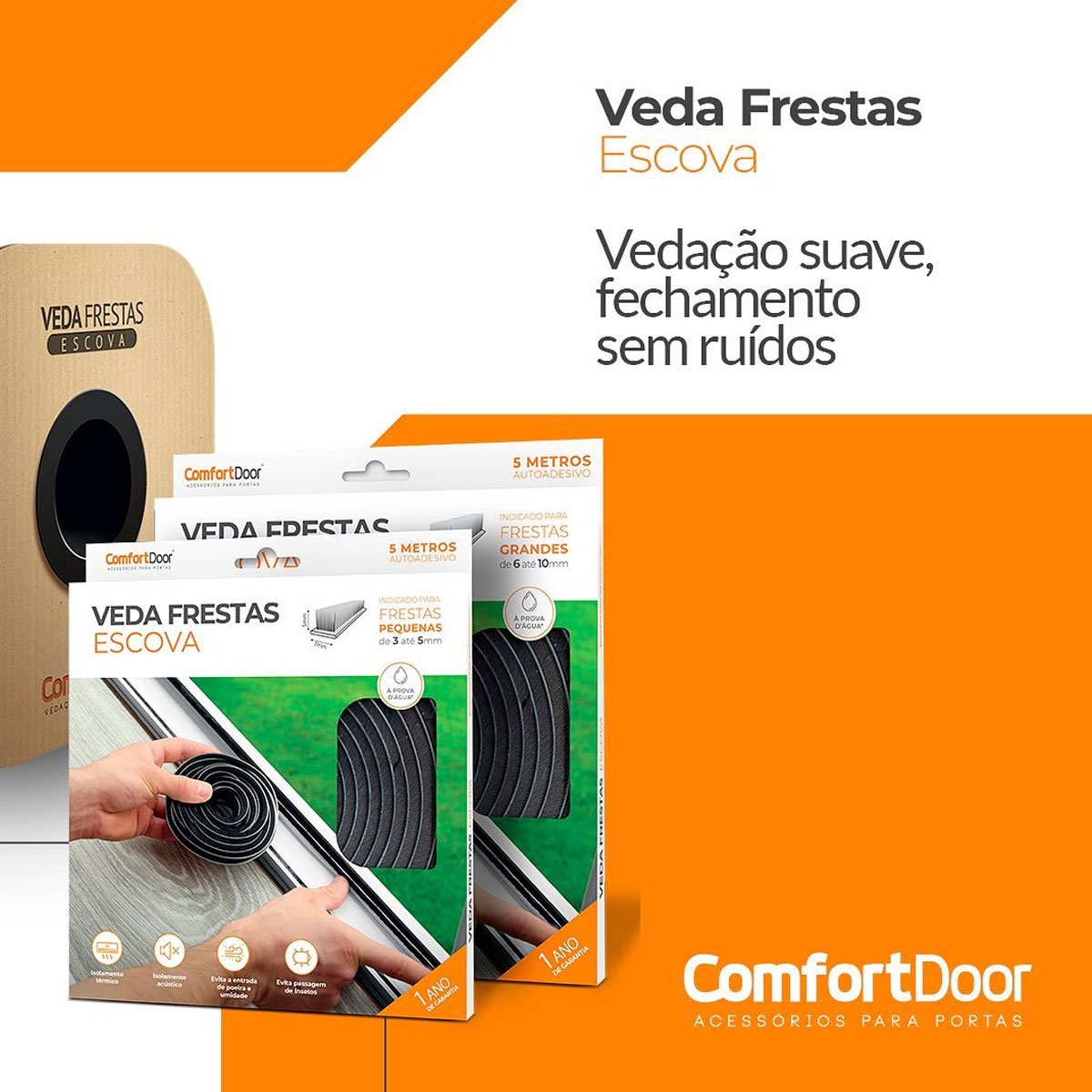 Veda Frestas Escova 10 x 7mm Comfort Door 5 Metros Cinza - 7