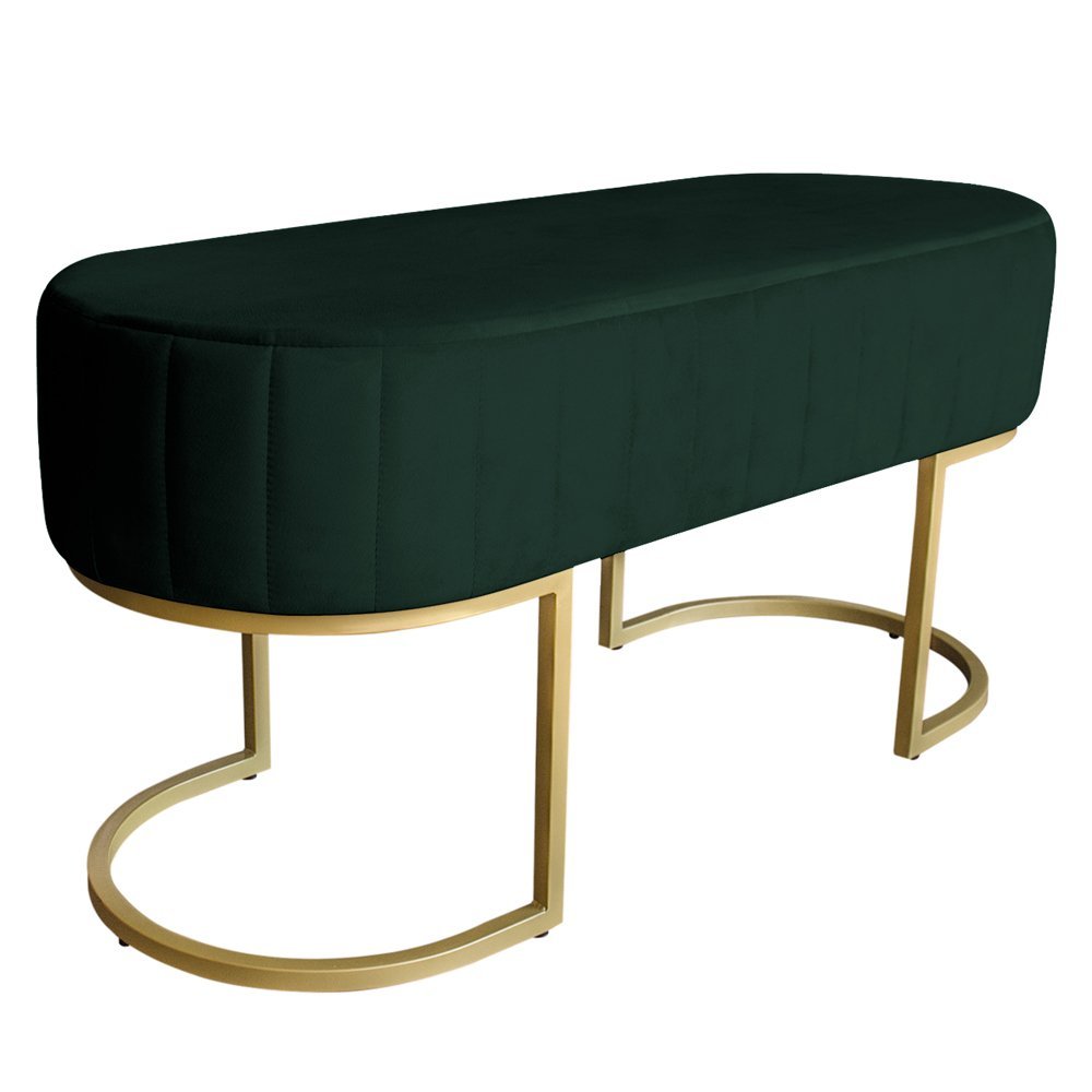 Banco Recamier Estofado Luana Base Gold Veludo Verde - Montanaris Decor - 1