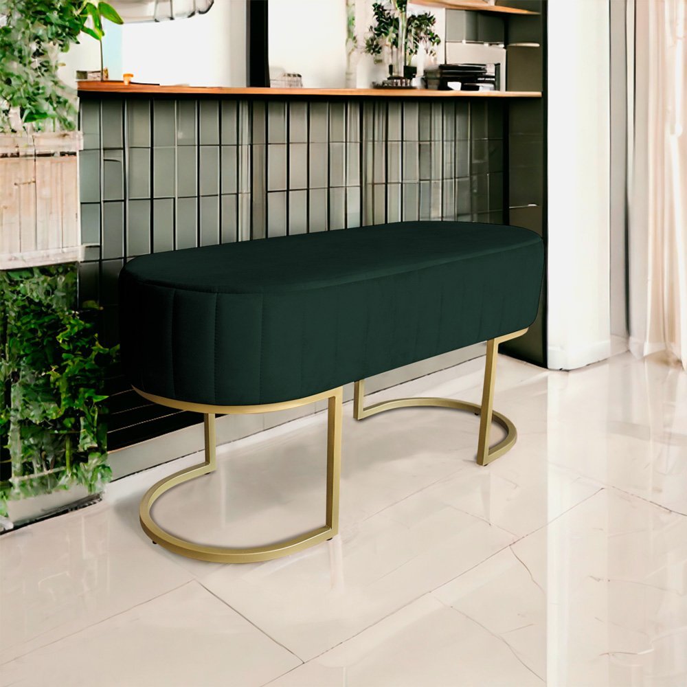 Banco Recamier Estofado Luana Base Gold Veludo Verde - Montanaris Decor - 2