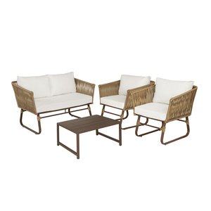 Conjunto de Sofás 4 Lugares Corda Náutica Alumínio Tecido Impermeável Jardim Área Externa Piscina