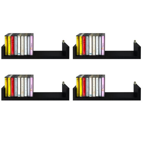 Prateleiras para 80 Fita k7 Magnética MDF Preto 4 peça 35cm