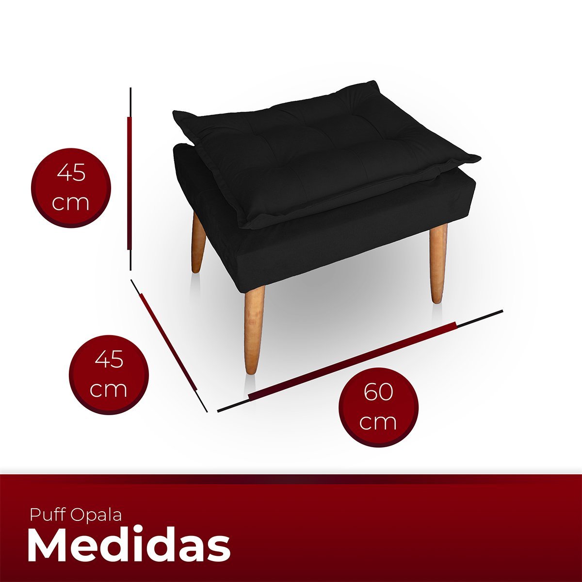 Puff para Sala e Quarto Madeira Decorativo Opala Suede - 4