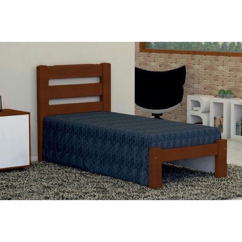 Cama de Solteiro Luna de Madeira Maciça Tauari - Cor Castanho