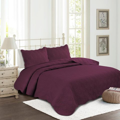 Kit Colcha Solteiro Camesa Ilusion Studio 160x230cm 2 Peças Beringela