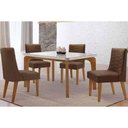 Ver imagem 1 de Sala Jantar Mesa Londrina Tampo C/ Vidro Curvo 120cm 4 Cadeiras Maldivas Madeira Naturale/off White