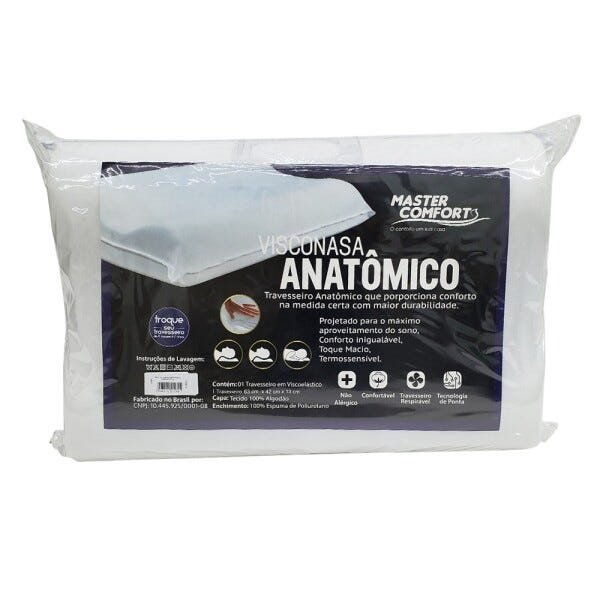 Travesseiro Visconasa Anatômico 100% Algodão 16 Cm - Branco - Master Comfort