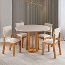 Ver imagem 1 de Conjunto Sala de Jantar 4 Lugares Redondo Tampo em MDF Schio Bege/Mel/Blonde