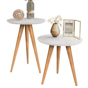 Mesinha Lateral e Apoio Decorativa Pés de Madeira: Branco