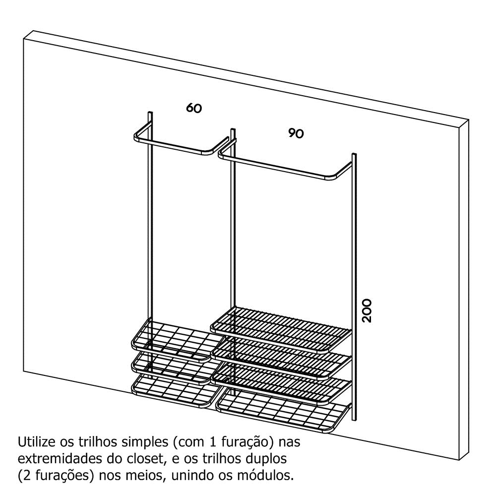 Guarda roupa closet aramado aberto armário modulado roupeiro 1,60 BR - 2