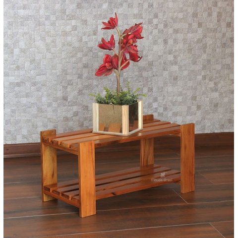 Mesa de Centro 60 x 30 cm Madeira de Demolição Ripada Natural