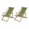 Kit 2 Espreguiçadeiras Preguiçosa Dobrável Madeira Maciça Natural com Tecido Verde - 1
