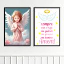 Ver imagem 1 de Kit 2 Quadros Infantis Anjinho Rezando 24x18cm - com Vidro:moldura Preta