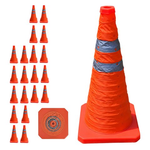 Cone Obra Retratil Estrada Kit 20 Uni Portatil Sinalizador Segurança Rodovia Guarda Pratico Balizado