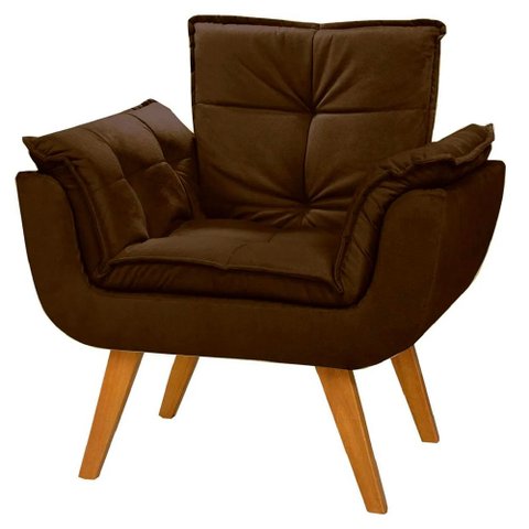 Poltrona Cadeira Decorativa para Sala Opala Suede Marrom