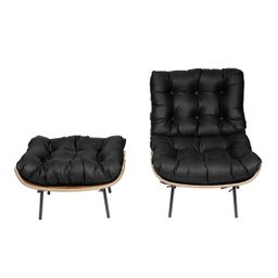 Poltrona com Puff Costela - Couro Preto - 3