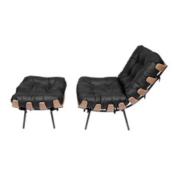 Poltrona com Puff Costela - Couro Preto - 4