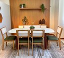 Ver imagem 1 de Conjunto Mesa com 6 Cadeiras de Jantar Encosto Tela 100% Mdf Off White Verde Dalla Costa