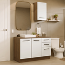 Ver imagem 1 de Conjunto Gabinete para Banheiro 120cm 3 Portas 3 Gavetas Rustic/Branco Agata Madesa 01