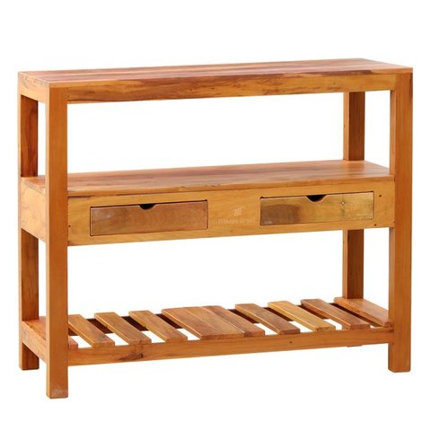 Aparador Ilha 100cm 2 Gavetas Madeira Demolição Natural