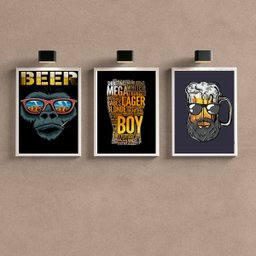 Kit 3 Quadros Decoração Bar Barbearia Beer Boy 45x34cm:madeira Branca - 2