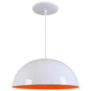 Pendente Meia Lua 37cm Luminária Excelente Branco Brilhante/ Laranjado