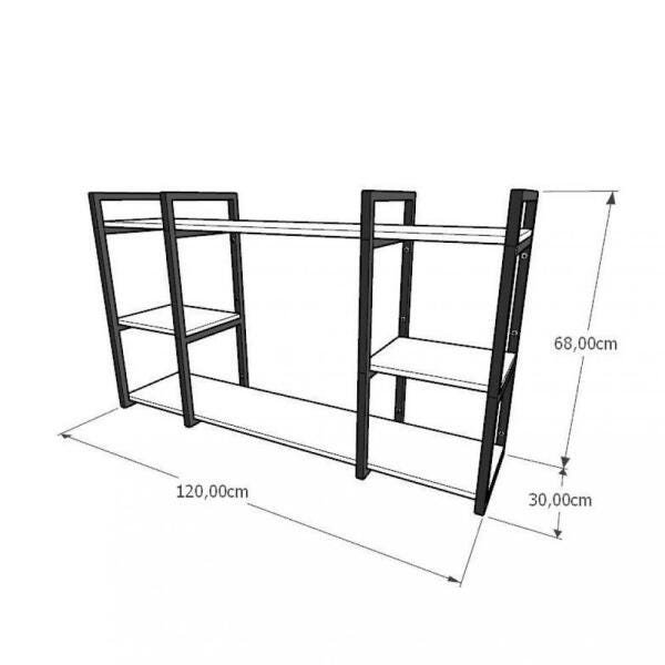 Mini estante industrial para sala aço cor preto mdf 30 cm cor amadeirado claro modelo ind17aceps - 2