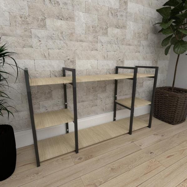 Mini estante industrial para sala aço cor preto mdf 30 cm cor amadeirado claro modelo ind17aceps - 1