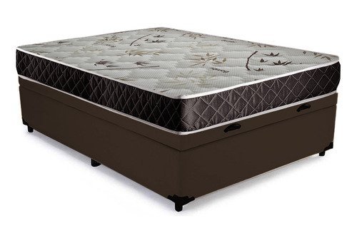 Cama Baú Casal Marrom + Colchão Espuma D28 138x188x8 - 3