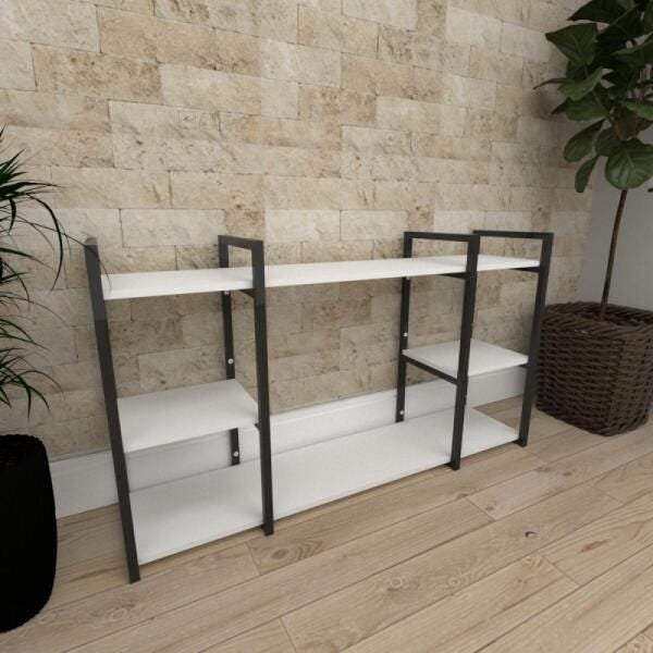 Mini estante industrial para sala aço cor preto prateleiras 30 cm cor branca modelo ind17beps - 1