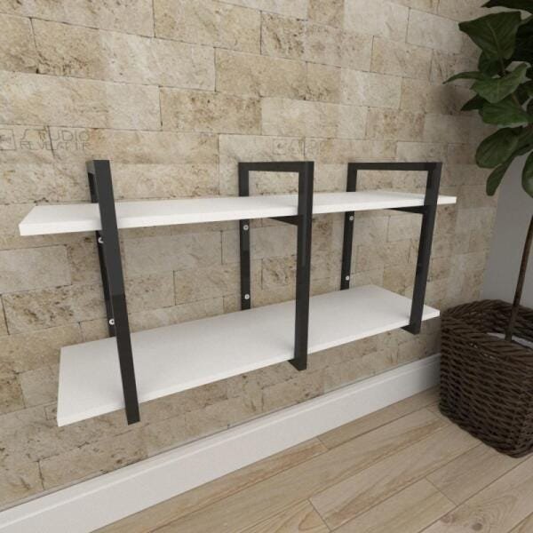 Mini estante industrial para escritório aço cor preto prateleiras 30cm cor branca modelo ind23bep