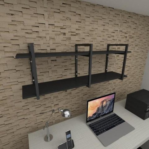 Prateleira Industrial para Escritório - Aço Preto - MDF 30cm - Modelo Ind05