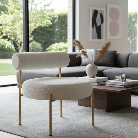 Poltrona Cadeira Lua Decorativa Versátil Bouclé - Zahav:off White