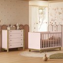 Ver imagem 1 de Quarto de Bebê com Berço Mini Cama 4315 Slim e Cômoda 5135 Flora Rosa Qmovi