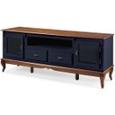 Ver imagem 1 de Rack Linz 2 Portas Vidro 2 Gavetas Pés Luis Xv 75 X 195 X 40 Cm (a X L X P) - Cor Azul/imbuia