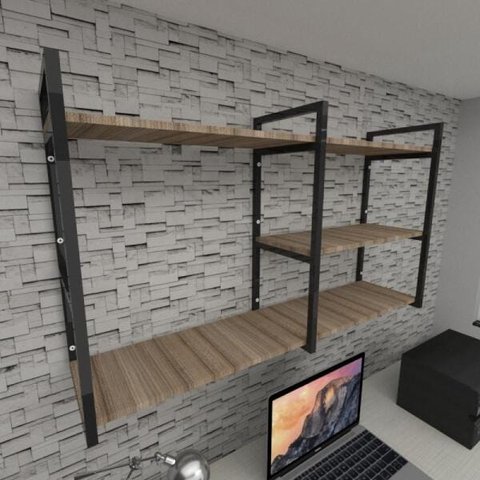 Prateleira Industrial para Escritório - Aço Preto - MDF 30cm - Modelo Ind14
