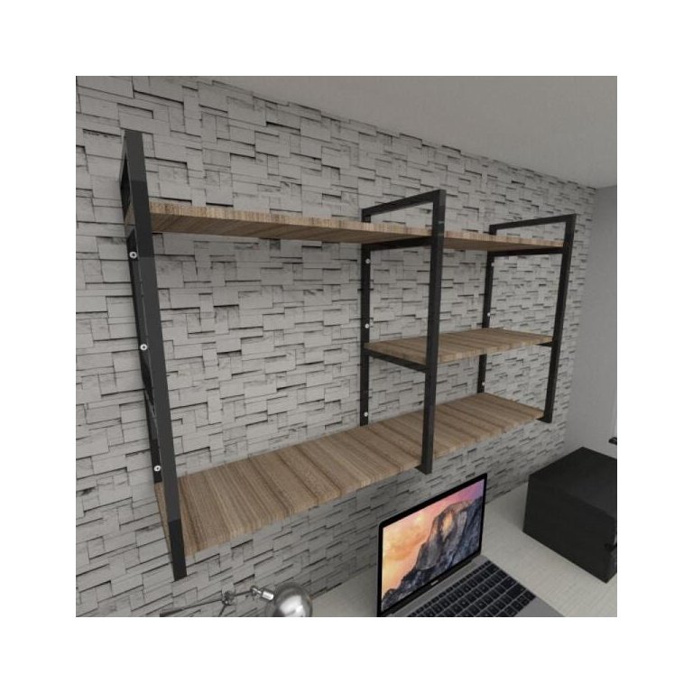 Prateleira Industrial para Escritório - Aço Preto - MDF 30cm - Modelo Ind14