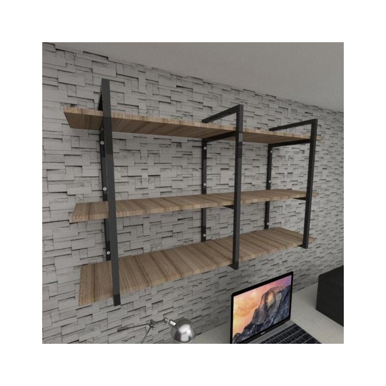 Prateleira Industrial para Escritório - Aço Preto - MDF 30cm - Modelo Ind12