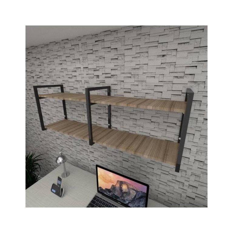 Prateleira Industrial para Escritório - Aço Preto - MDF 30cm - Modelo Ind04