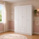 Ver imagem 1 de Guarda Roupa Roupeiro para Quarto de Bebê 100% MDF 4 Portas 2 Gavetas Infantil Helena Branco Phoenix