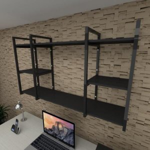 Prateleira Industrial para Escritório - Aço Preto - MDF 30cm - Modelo Ind17