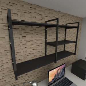 Prateleira Industrial para Escritório - Aço Preto - MDF 30cm - Modelo Ind14
