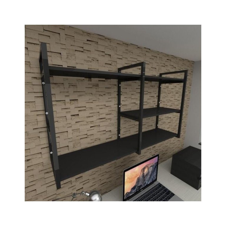 Prateleira Industrial para Escritório - Aço Preto - MDF 30cm - Modelo Ind14