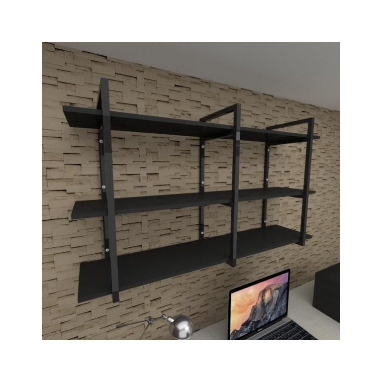 Prateleira Industrial para Escritório - Aço Preto - MDF 30cm - Modelo Ind12