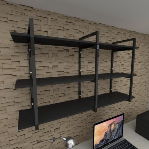 Prateleira Industrial para Escritório - Aço Preto - MDF 30cm - Modelo Ind12